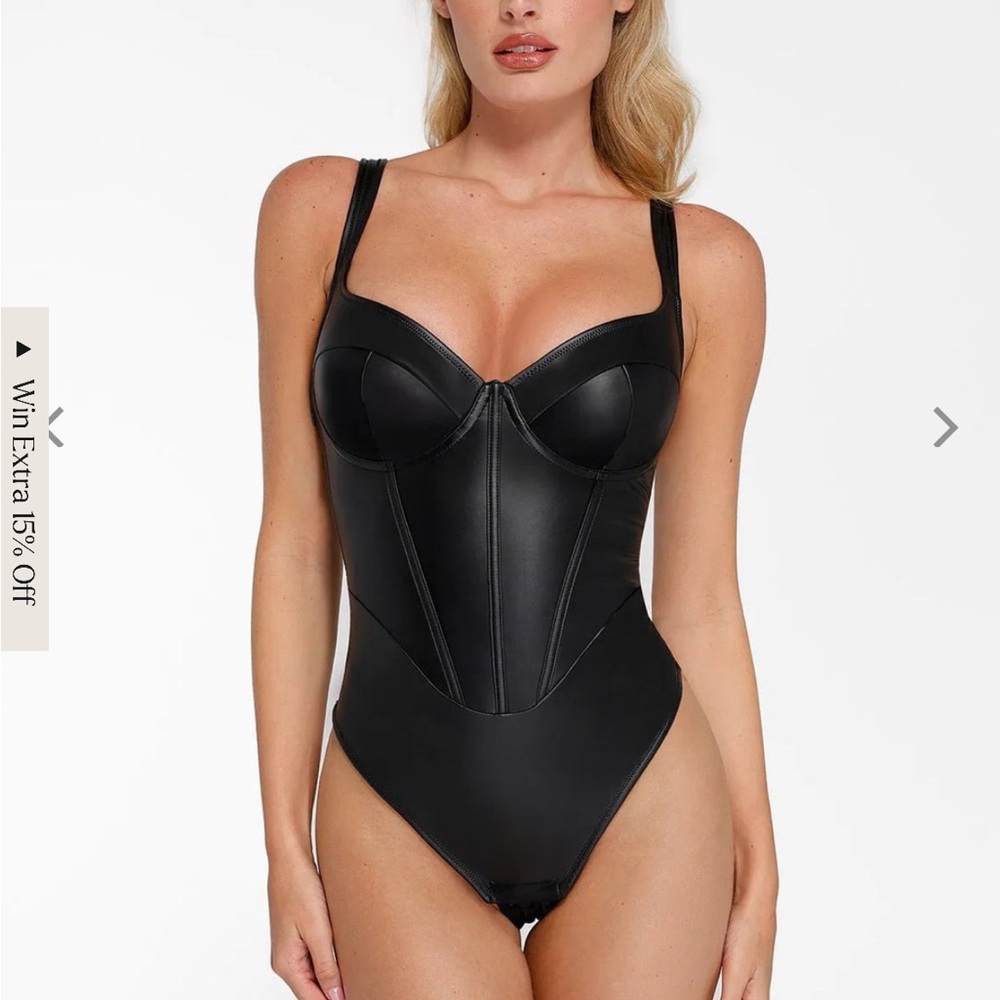 Faux Leather Hourglass Corset Bodysuit